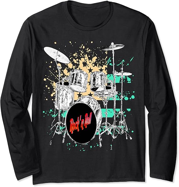 Drummer Rock'n Roll Drum Set Long Sleeve TShirt Amazon.co.uk Clothing